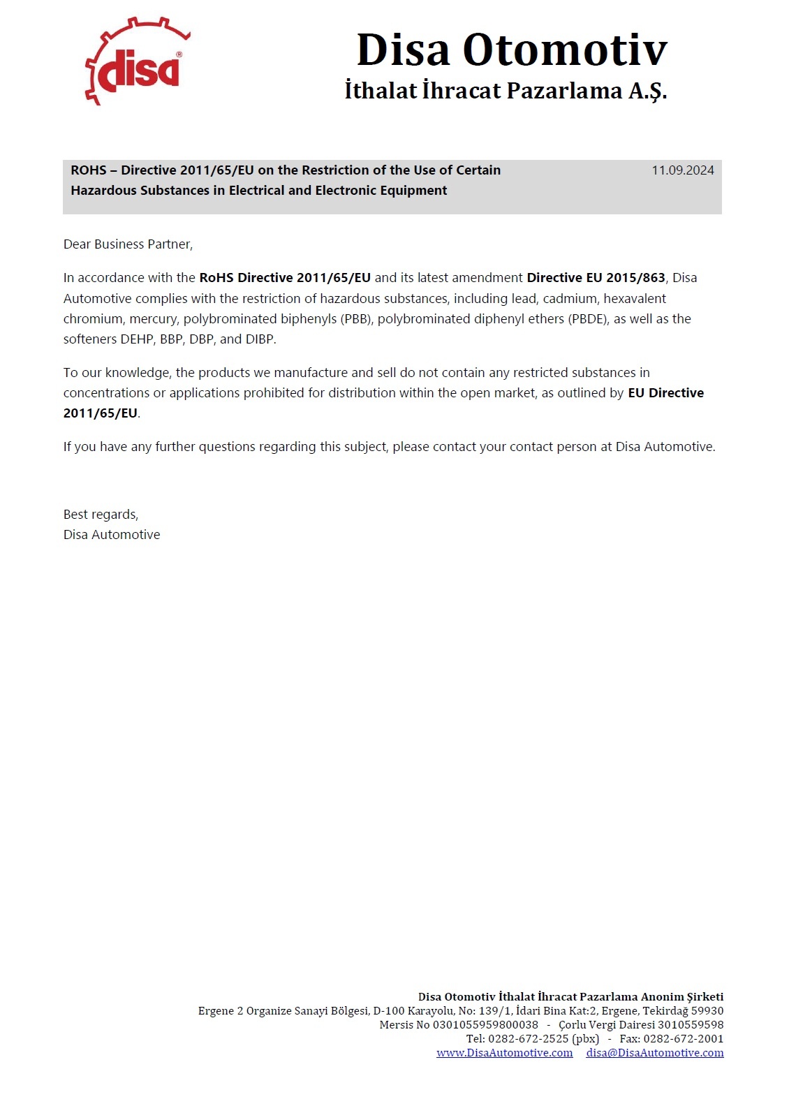 ROHS Declaration