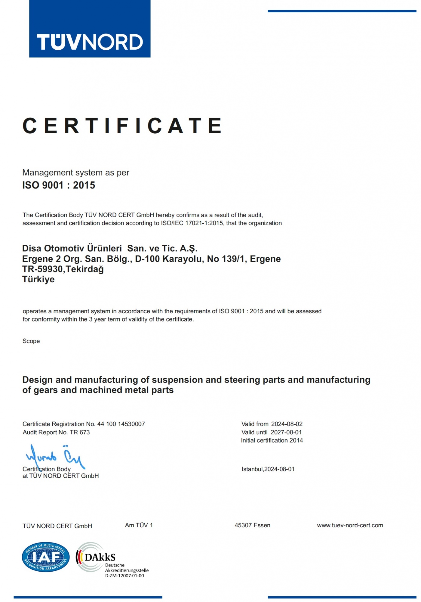 ISO 9001 Certificate