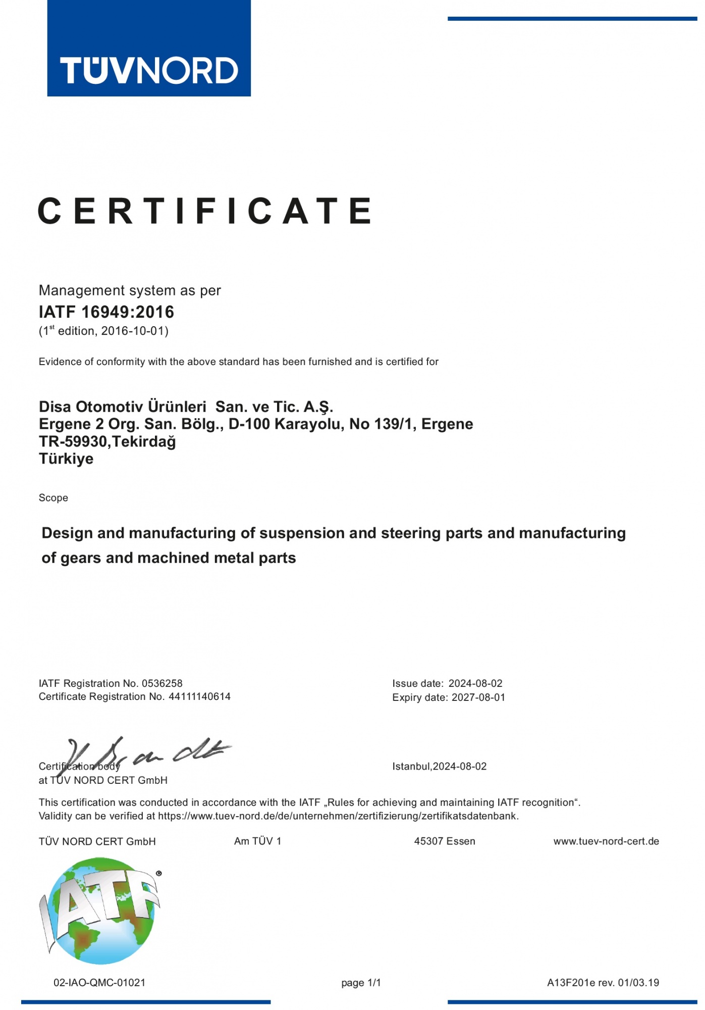 IATF 16949 Certificate